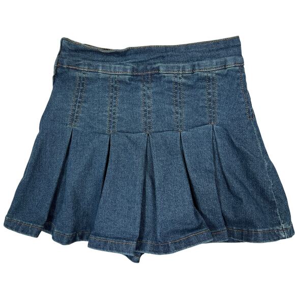 Dazy Pleated Jean Micro Mini Skirt/Skort Small/XS* Faded Dark Wash Denim Y2K 80s - Picture 1 of 9